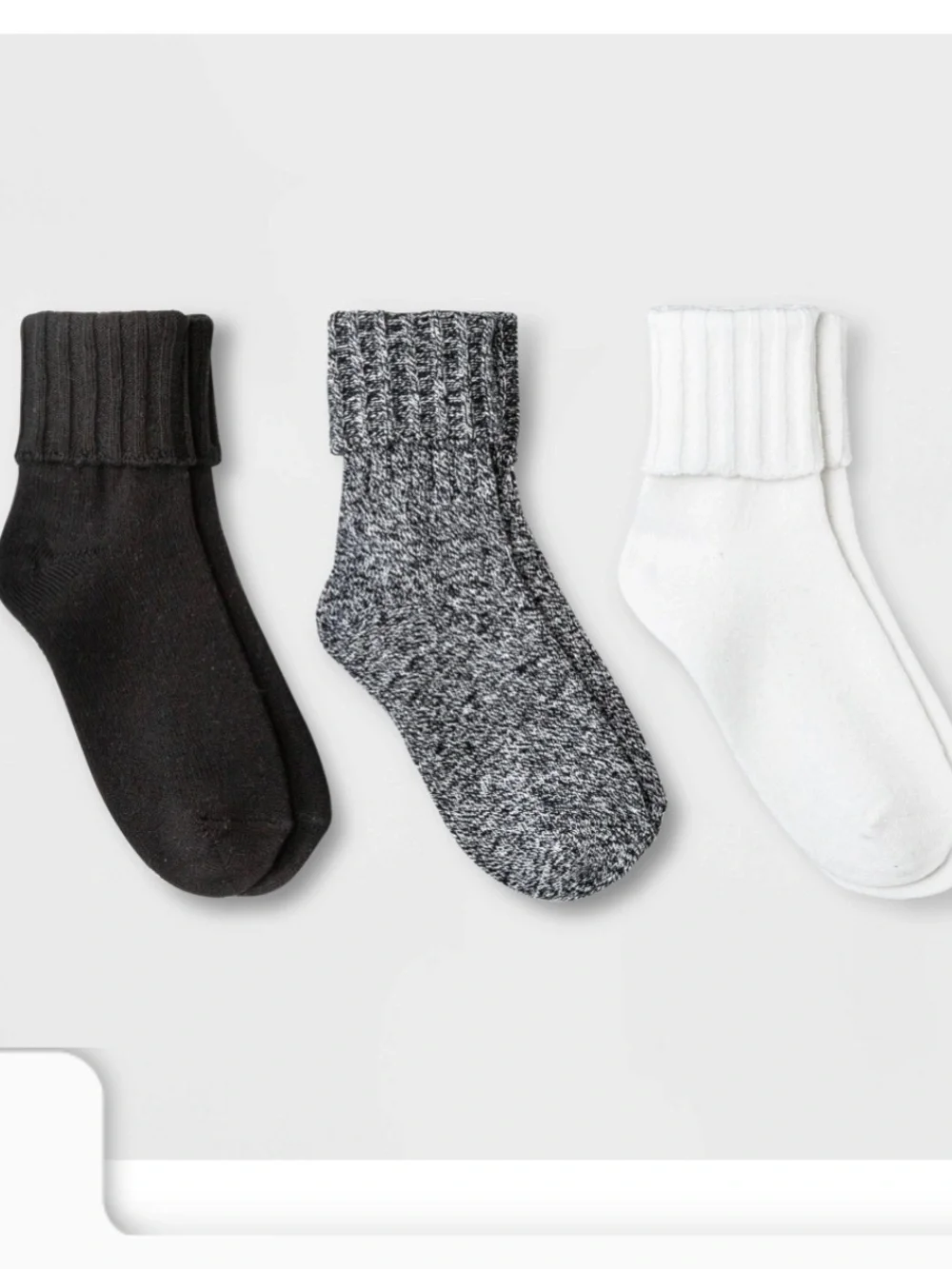 Universal Thread 3-Pack turn-cuff Socks - Black, Marled Gray, White